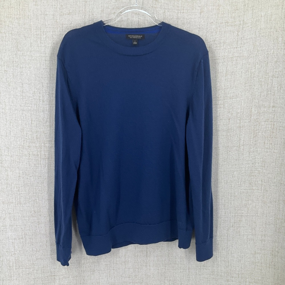 Banana Republic Sweater Mens Large Blue Merino Wool Crew Neck Classic Minimalist